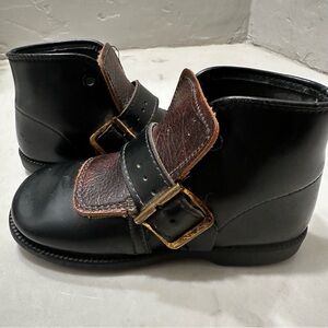 Vintage Black Brown Leather Buckle Walking Shoes Mid Century Baby Shoes USA